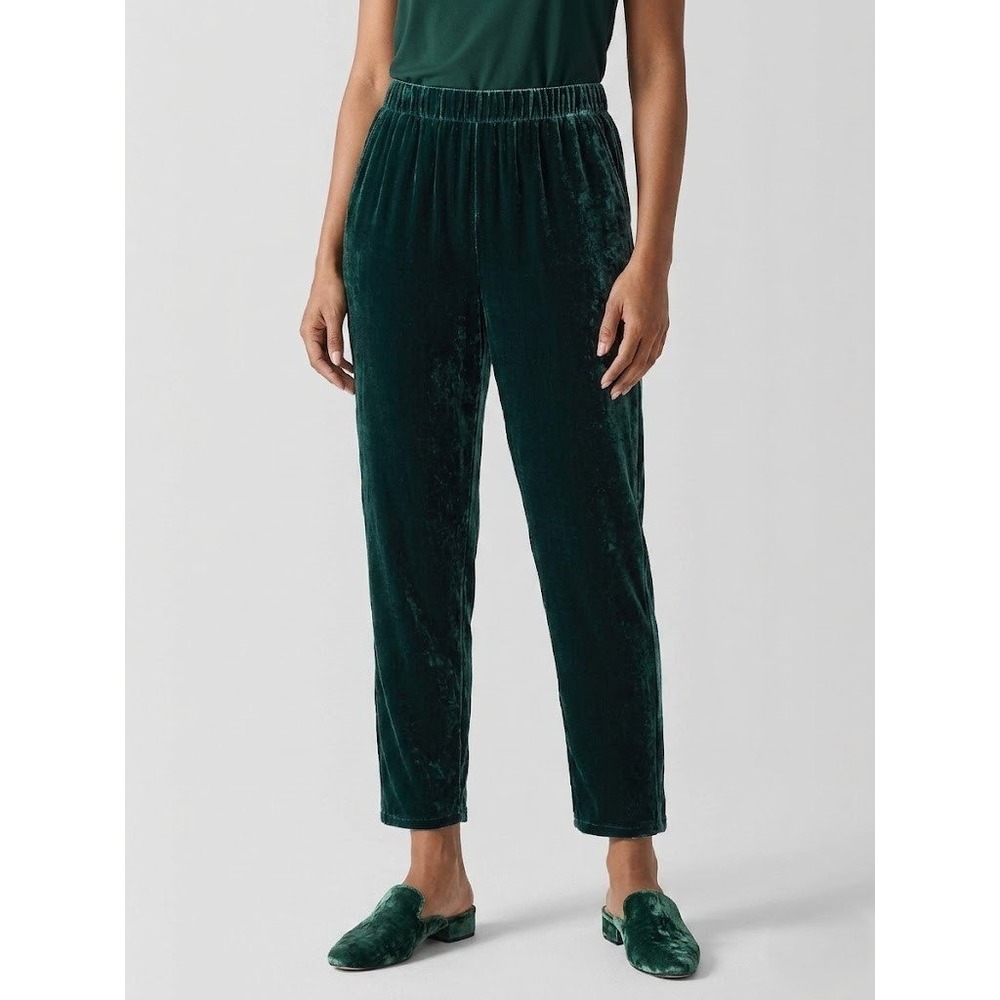 114. NWT Eileen Fisher High Waisted Tapered Ankle in Pine Velvet Pull-on Pants M